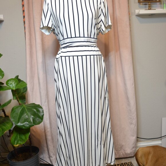 Lauren Ralph Lauren Striped Jersey Midi Dress sz 14 - Picture 2 of 4